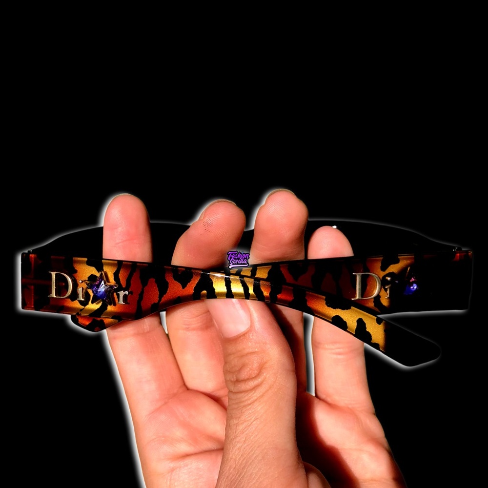 Dior Vintage By John Galliano Leopard 3D Holographic Diamanté Gambler Sunglasses - Picture 4 of 16